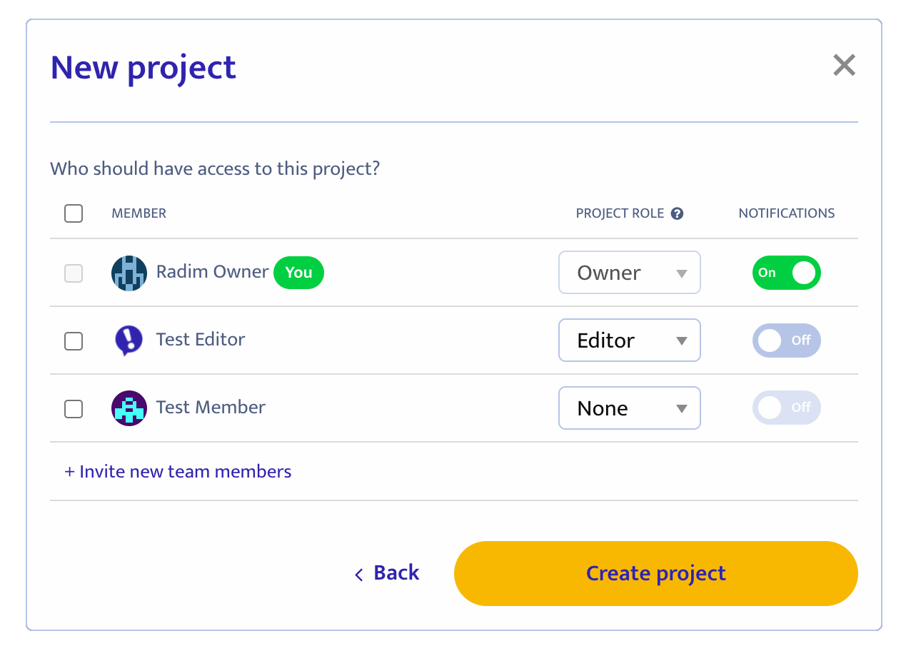 Add members when creating a project