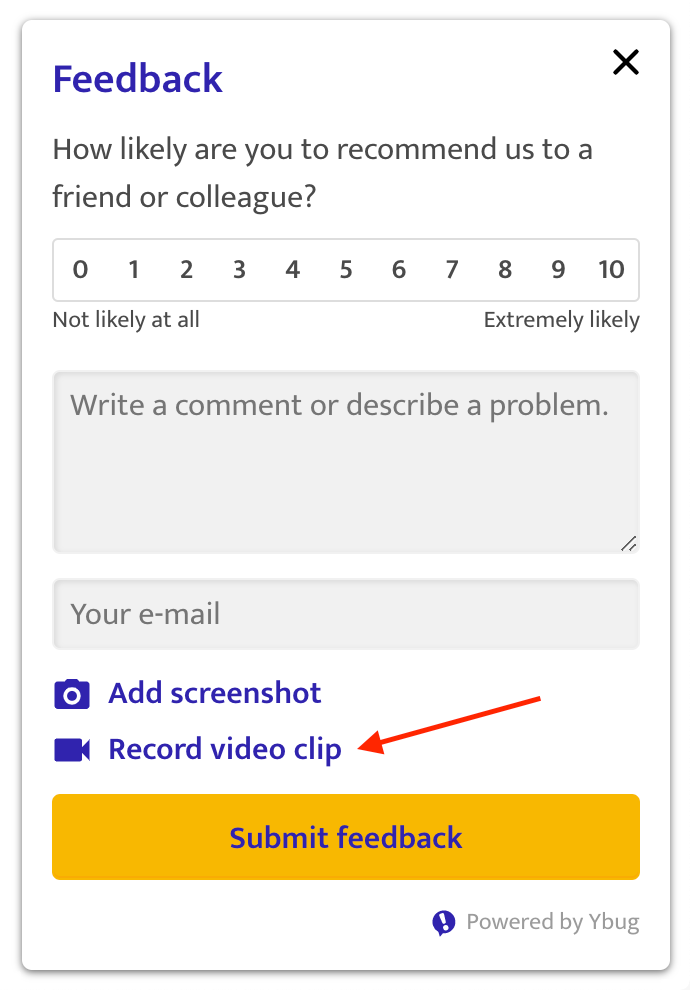 Feedback widget with Video Recording