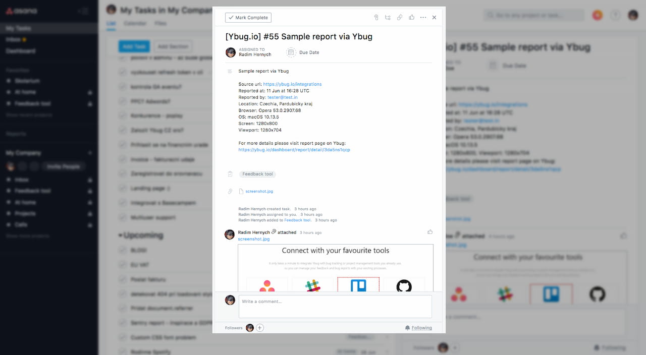 Ybug + Asana integration