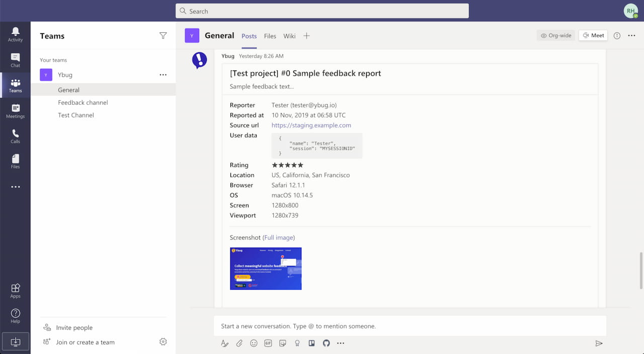 Ybug + Microsoft Teams integration