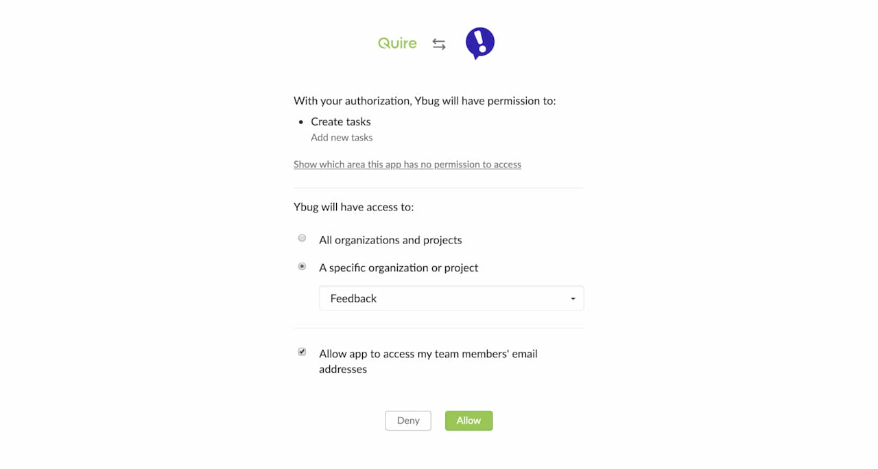 Quire authentication page