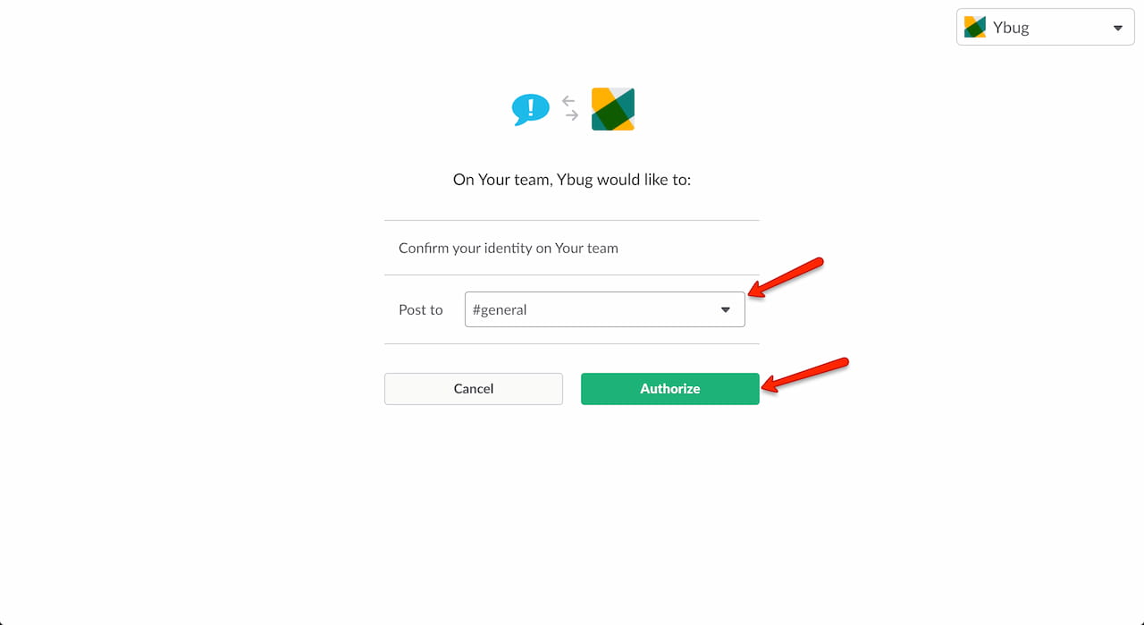 Slack authorization page