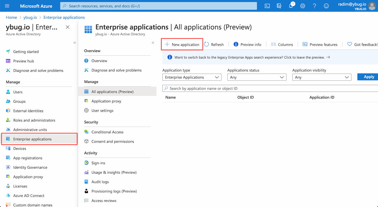 Create application in Azure AD