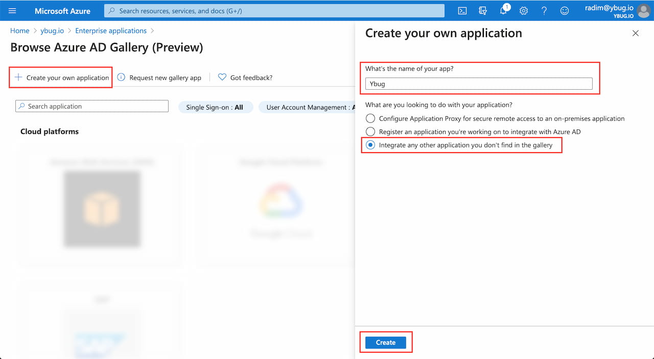 Create application in Azure AD