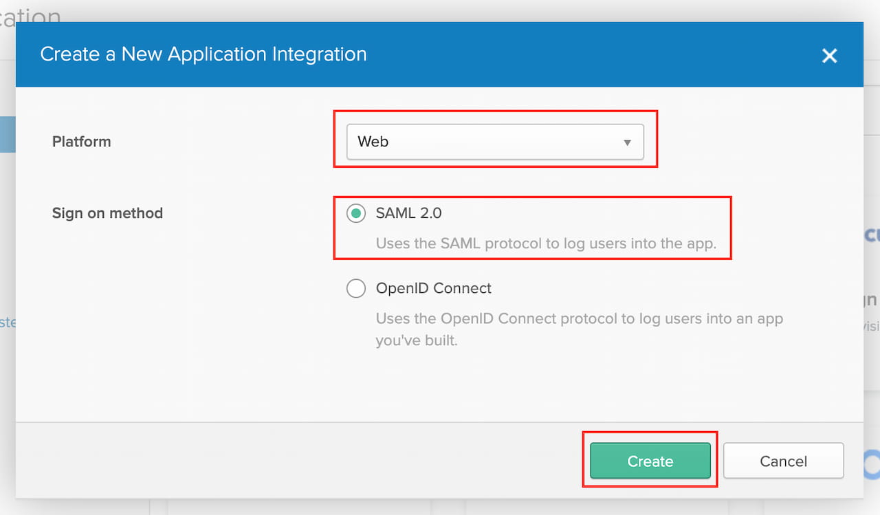 Create a new SAML app in Okta Admin Dashboard