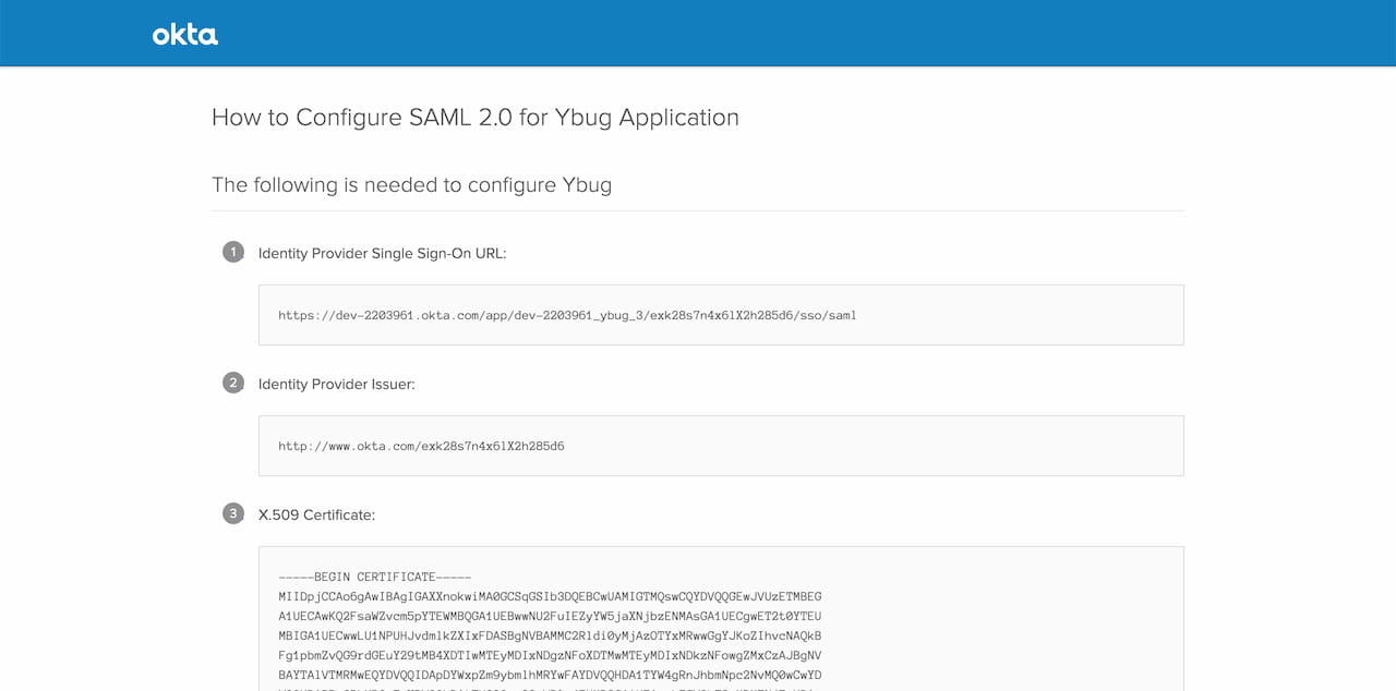 SAML SSO instructions in Okta